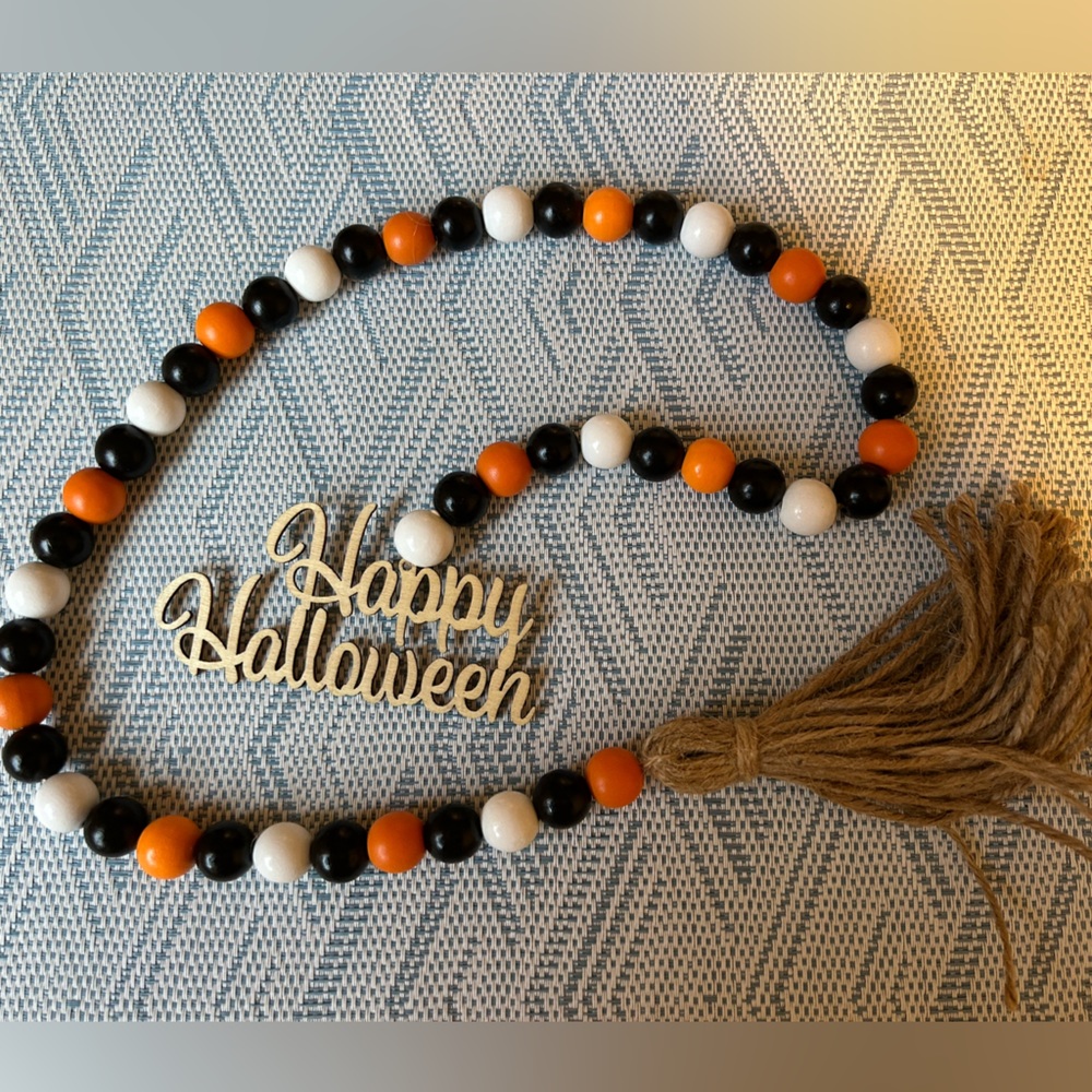 Happy Halloween Wood Bead Garland